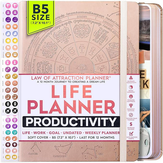 Law of Attraction Planner – Undated Hourly, Weekly & Monthly Goal Setting Planner, 12-Month to Increase Productivity | Life & Gratitude Journal, Include Foldable Vision Board, Gift Box & Stickers-DeskLoop Office