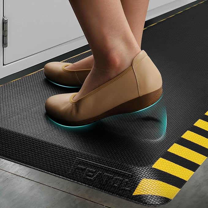 FEATOL Anti Fatigue Mat Industrial, Ergonomic Standing Floor Mat for Work for Stand, Black with Yellow Border Safety 24" x 70"-Support for Leg & Back Pain-DeskLoop Office