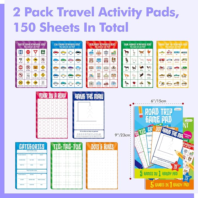 Gethelud 2 Pack Road Trip Game Pads, 10 Games, Pen Pencil Paper Game, Plane - Image 2