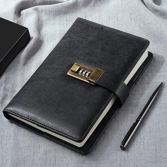 WEMATE Diary with Lock, A5 PU Leather Journal with Lock 240 Pages, Vintage - Image 5