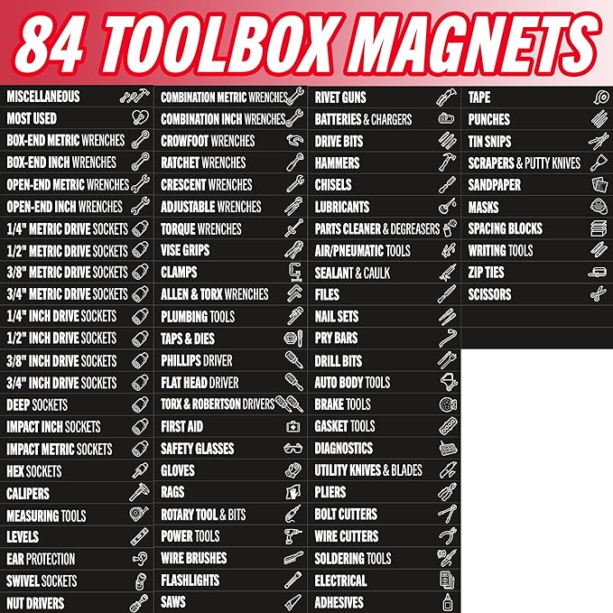 Magnetic Tool Drawer Labels–84 Piece Heavy Duty Slim Toolbox Labels, Small - Image 2
