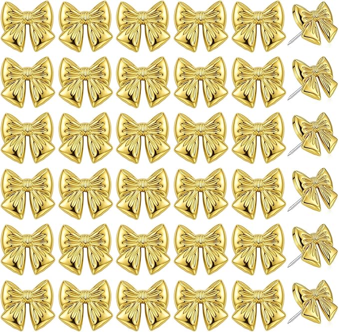 JANYUN 60Pcs Cute Gold Bow Push Pins Decorative Thumb Tacks by JANYUN