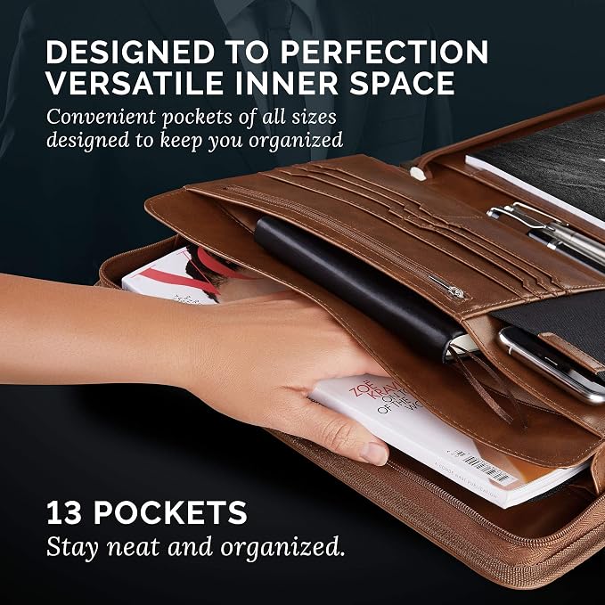 NERO MANETTI- Zippered Vegan Leather Padfolio/Portfolio Pad Holder-Business PU - Image 4