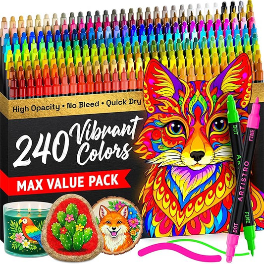 ARTISTRO 240 Precision Dual-Tip Acrylic Paint Markers – Paint Pens Set by ARTISTRO