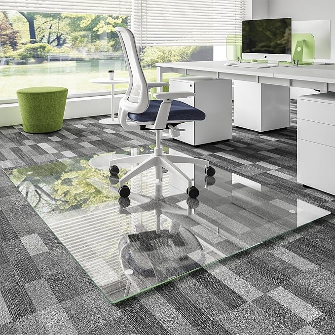 Koonmi Glass Chair Mat for Carpet, Tempered Glass 46"x60" Office Chair Mat by KOONMI