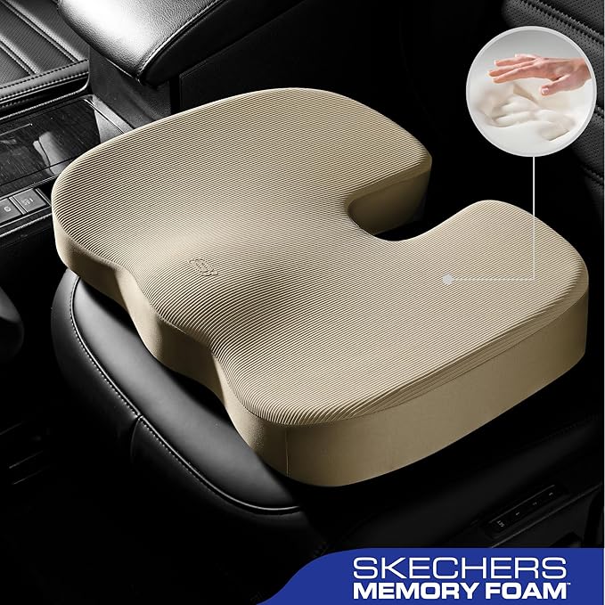 Skechers Memory Foam Seat Cushion,Office Chair Cushion for Tailbone Pain Relief,Butt Pillow for Office Chair,Car seat Cushion,Computer Desk,Long Sitting Office Workers,and Car Drivers,Beige-DeskLoop Office