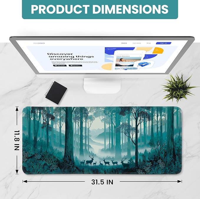 Aesthetic Desk Mat, Cute Deer Forest Desk Pad Protector - Image 2