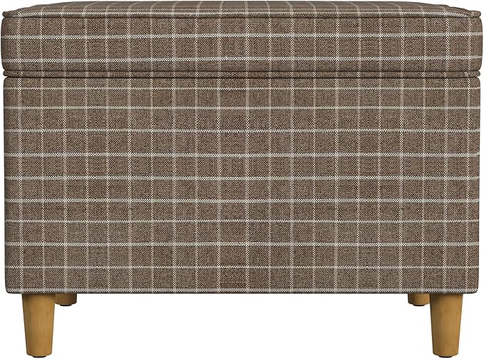 Home Decor | Dinah Collection Modern Storage Ottoman | Ottoman with Storage for Living Room & Bedroom(Brown Windowpane Fabric)-DeskLoop Office
