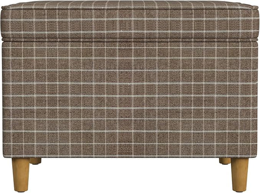 Home Decor | Dinah Collection Modern Storage Ottoman | Ottoman with Storage for Living Room & Bedroom(Brown Windowpane Fabric)-DeskLoop Office