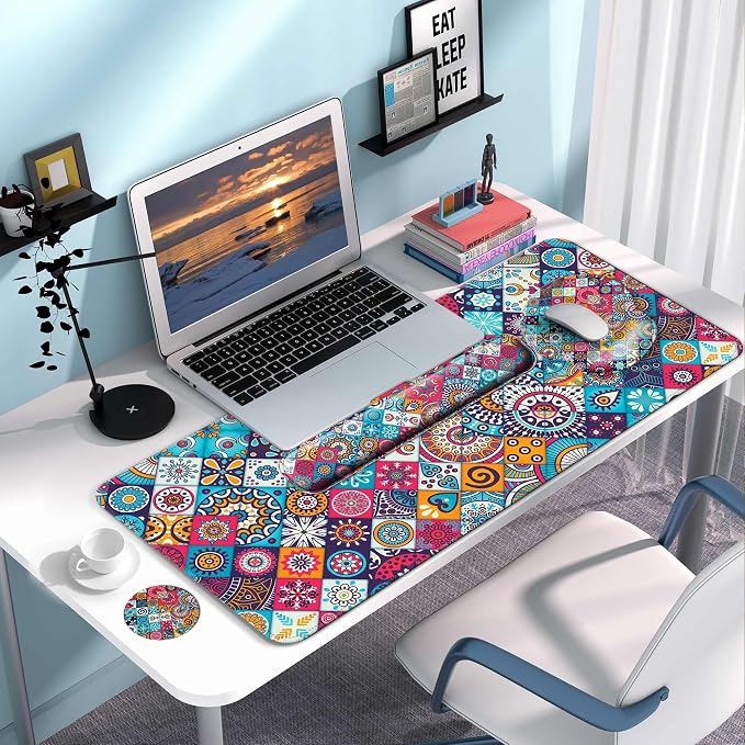 Desk Pad Keyboard Wrist Rest and Mouse Pad Coaster Set, Large XXL Desk Mat Matt - Image 4
