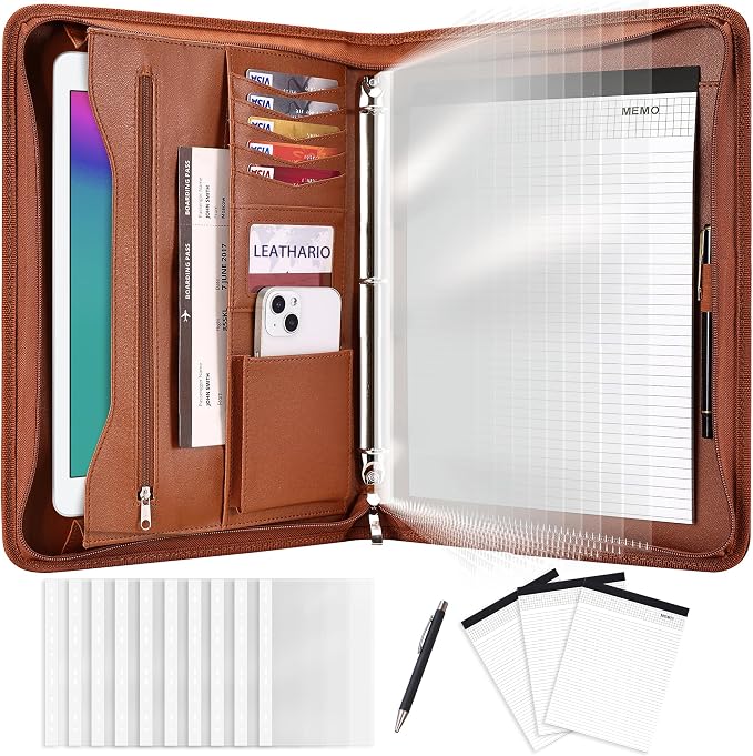 Leathario Portfolio Binder, Includes 10 Sheet Protectors and 3 Notepads by Leathario