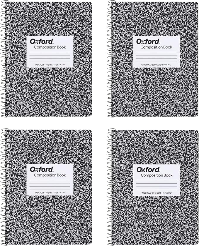Oxford Spiral Composition Notebooks, 4 Pack, Wide Ruled Paper, 9-3/4 x 7-1/2 by Oxford