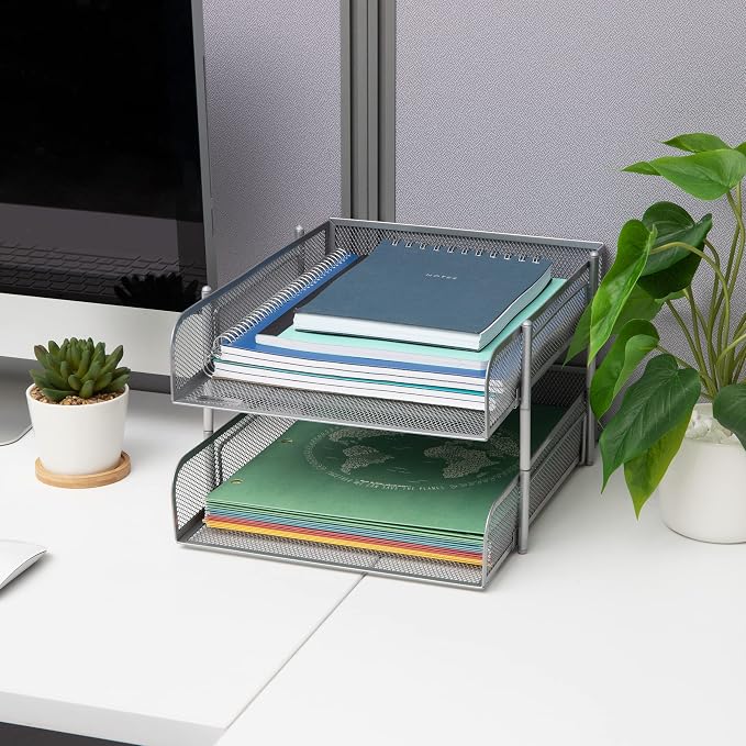Mind Reader Stackable Paper Tray, Desktop Organizer, File Storage, Metal Mesh - Image 6