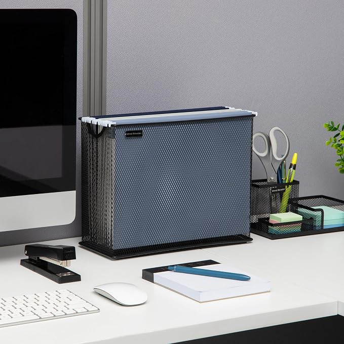 Mind Reader Vertical File Storage, Desktop Organizer, Hanging Files, Metal Mesh - Image 2
