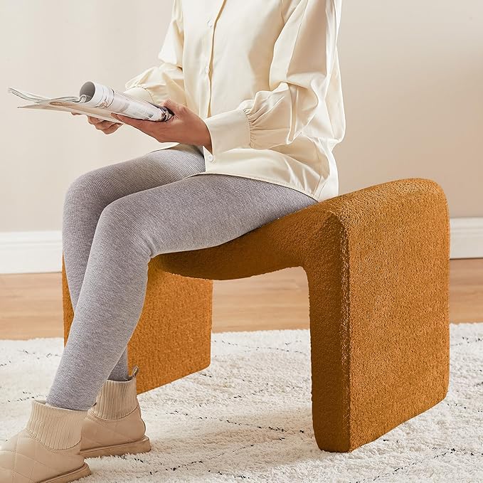 Large Footstool Ottoman, Multi-Functional Modern Foot Stool, Sofa Footrest Extra Seating for Living Room, Entryway, Hallways and Bedrooms, Large, Curry-DeskLoop Office