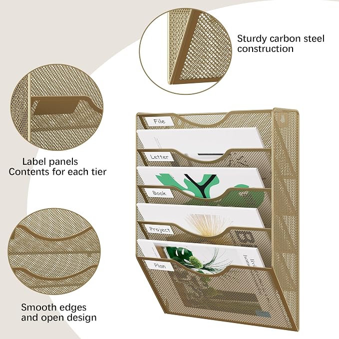 EasyPAG 5 Pocket Mesh Wall File Organizer, Hanging Paper Folder Holder - Image 3