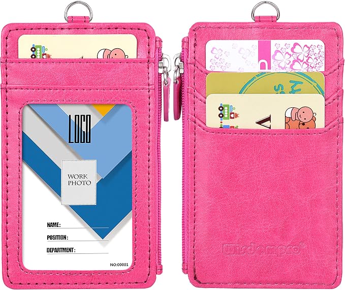 Badge Holder with Zip, Wisdompro Double Sided PU Leather ID Badge Card Holder - Image 2
