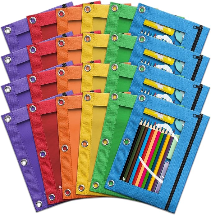 Pencil Pouch for 3 Ring Binder, Bulk 24 Pack 3-Holes Zipper Pencil Pouches in by Wearecommittedtotheresearchandproductionofhigh-qualitykidstoysschoolofficesuppliesandholidayproducts