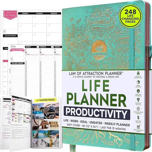 Law of Attraction Planner – Undated Hourly, Weekly & Monthly Goal Setting Planner, 12-Month to Increase Productivity | Life & Gratitude Journal, Include Foldable Vision Board, Gift Box & Stickers-DeskLoop Office