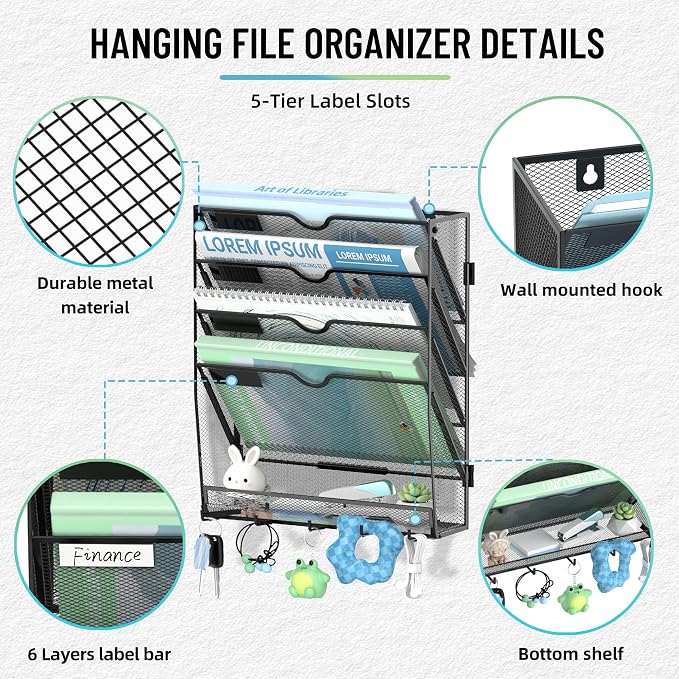 SUPEASY Wall File Organizer, 5 Tier Hanging File Organizer - Image 3
