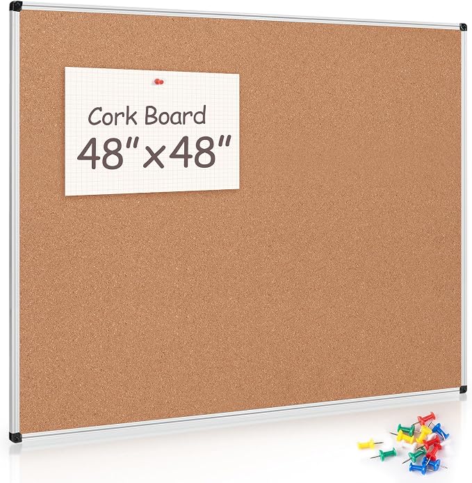 Large Cork Bulletin Board 48" X 48", Wall Mounted Notice Pin Board by Justdowhatyouwanttodo
