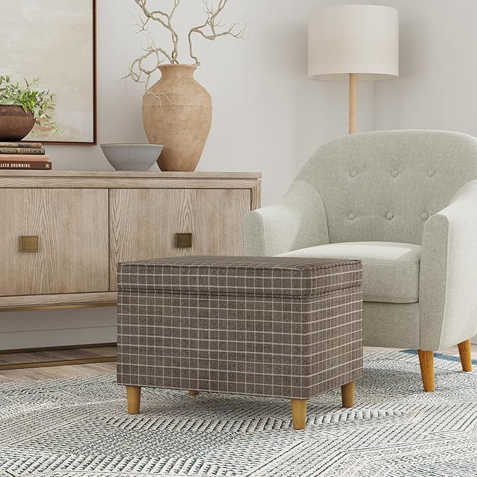 Home Decor | Dinah Collection Modern Storage Ottoman | Ottoman with Storage for Living Room & Bedroom(Brown Windowpane Fabric)-DeskLoop Office