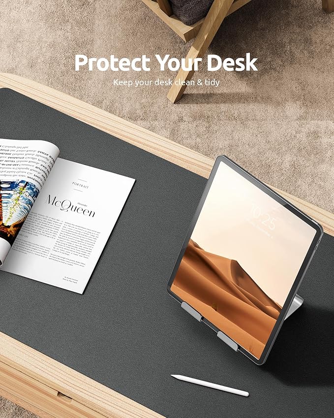 YSAGi Leather Desk Protector, Office Mat, Large Mouse Mat, Non-Slip PU Leather Blotter, Laptop Desk, Waterproof Writing Pad for Office and Home (Dark Grey, 23.6" x 13.8")-DeskLoop Office