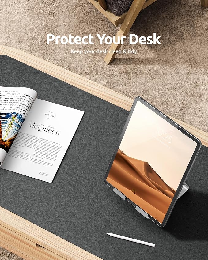 YSAGi Leather Desk Protector, Office Mat, Large Mouse Mat, Non-Slip PU Leather Blotter, Laptop Desk Pad, Waterproof Writing Pad for Office and Home (Dark Grey, 35.4" x 17")-DeskLoop Office