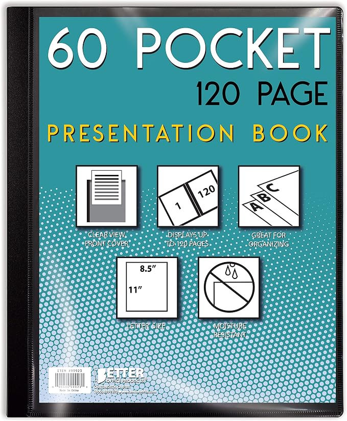 Better Office Products 60 Pocket Bound Black Presentation Book, by BetterOfficeProducts