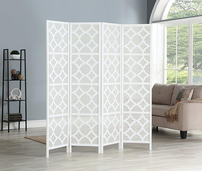 NicBex Room Divider 4 Panel Room Dividers with Quarterfoil Diamond Design Partition Room Dividers and Folding Privacy Screens Wall Divider for Home, Room Separation,69.28"W x 17.32"D x 70.31"H, White-DeskLoop Office