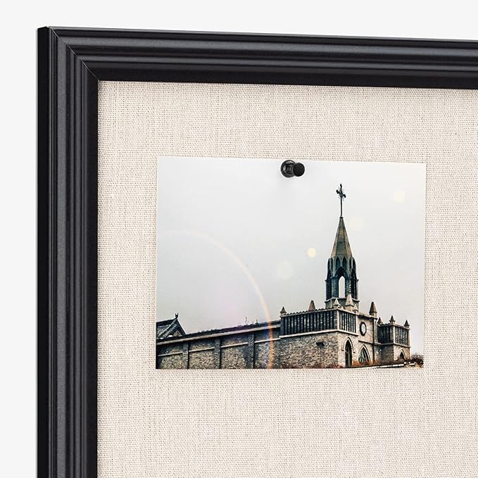 Navaris Framed Linen Bulletin Board - 17 x 23 inches Fabric Jewelry Organizer Pinboard for Wall Memory Memo Pin Board - Linen with Frame-DeskLoop Office