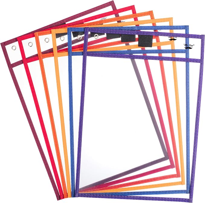 Mr. Pen- Reusable Dry Erase Pocket Sleeves, 6 Pack, Colorful | Clear Plastic by MrPen