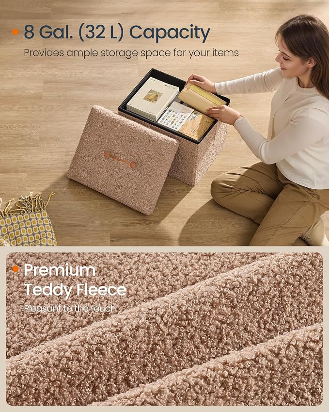 SONGMICS Small Folding Storage Ottoman, Foot Rest Stool, 12.2 x 16.1 x 12.2 - Image 5