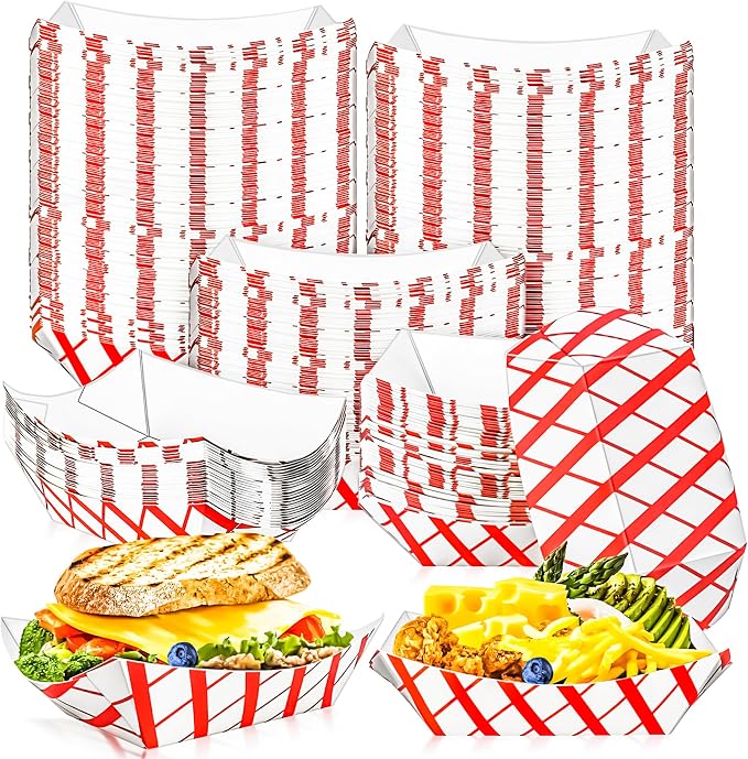 120 Pack 2Lb Paper Food Boat Trays Disposable Paper Boats Containers, Checkered by MotBach