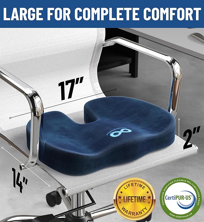 Everlasting Comfort Doctor Recommended Memory Foam Seat Cushion for Office Chairs & Car Seat - Ergonomic Office Desk Accessories for Tailbone Pain Relief, Sciatica & Back Support-DeskLoop Office