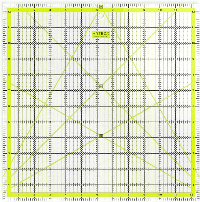 ARTEZA Quilting Ruler, 12.5x12.5in, Laser Cut Acrylic, Double Colored Grid Lines - Image 2