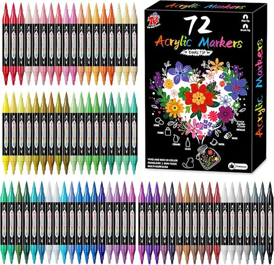 TBC The Best Crafts Acrylic Paint Markers, 72 Colors Dual Tip – Waterproof by TBCTheBestCrafts