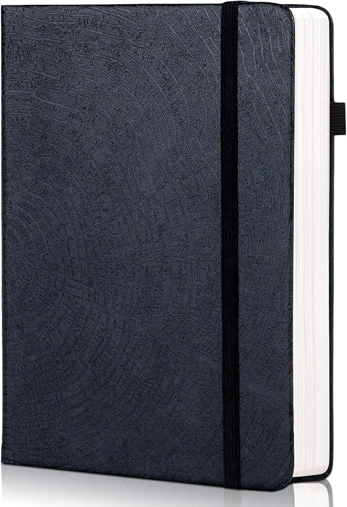 CAGIE Lined Journal for Men Women, Tree Growth Ring Leather Bound Journal Notebook, 256 Pages 100 GSM Journals for Writing, A5 Hardcover Journaling Notebooks for Work, Note Taking, Black-DeskLoop Office