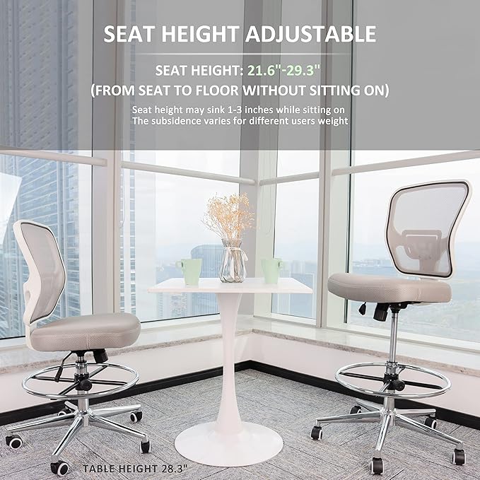 Drafting Chair, Tall Office Chair for Standing Desk, Drafting Stool with Lumbar Support, Adjustable Height and Foot Ring, Grey-DeskLoop Office