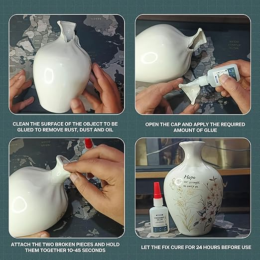 GH1200 Ceramic Glue Repair with Brush Applicator & Nozzle (20 g), Waterproof, Clear, Smooth. Fast Drying, Ceramic Glue for Pottery, Dishes, Mugs & More-DeskLoop Office