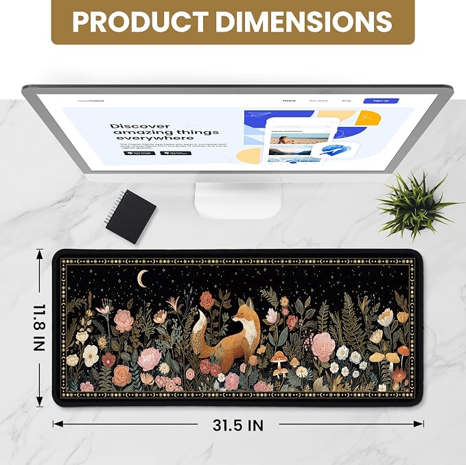 Aesthetic Desk Mat, Cute Wildwood Fox Desk Pad Protector - Image 2