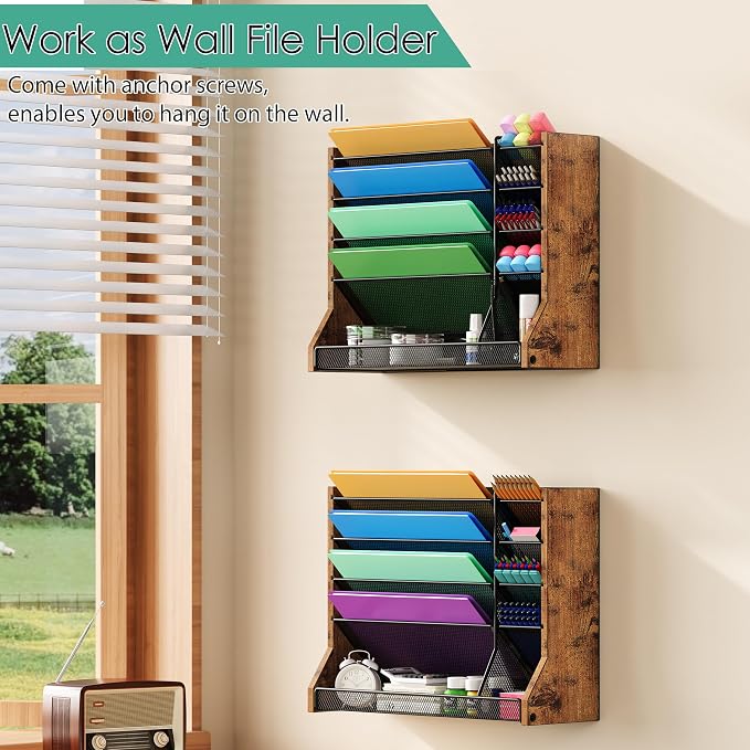 Jakyitvi 5 Tiers Ironwood Wall Desk File Holder Organizer Organizer, space - Image 3