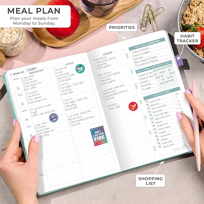 Clever Fox Weekly Meal Planner - Weekly & Daily Meal Prep Journal with Shopping and Grocery Lists for Menu Planning, Healthy Diet & Weight Loss Tracking, Lasts 1 Year, Undated, A5 - Turquoise-DeskLoop Office