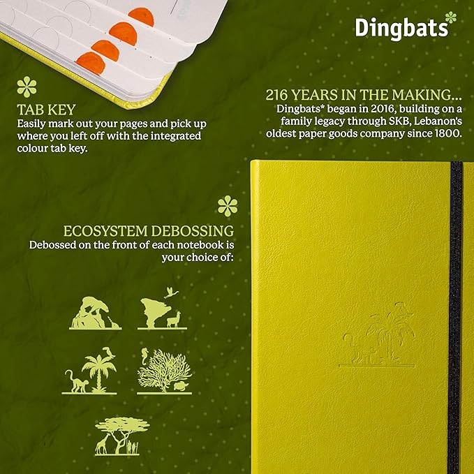 Dingbats* Earth Dotted Writing Journal Notebook A5 - Vegan Leather Hardcover - Ideal for Work, Travel - Pocket, Elastic Closure & Bookmark-DeskLoop Office