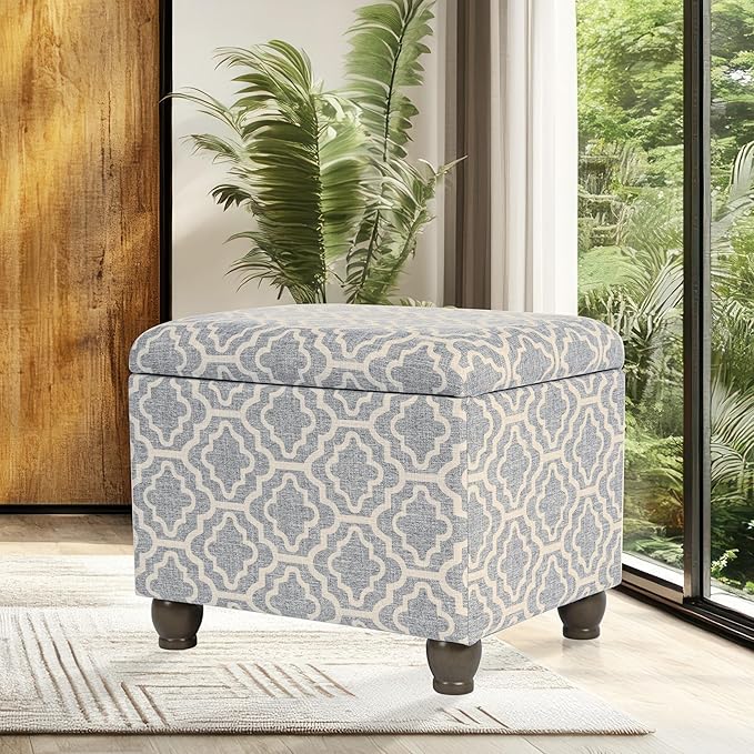 Home Decor | Upholstered MediumRectangular Storage Ottoman | Hinged Lid Ottoman with Storage for Living Room & Bedroom,Gray Geometric-DeskLoop Office