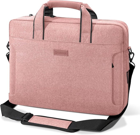 Laptop Shoulder Bag, 13-14-15-15.6-17.3 Inch Laptop/Tablet, Water-Repellent Fabric, Business for Men Women (17.3 inch, Pink)