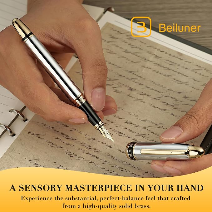 BEILUNER 315 Silver Chrome Fountain Pen, Stunning Luxury Pens - Image 6