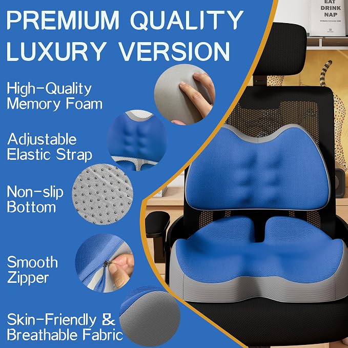 Benazcap Large Memory Foam Seat Cushion Lumbar Support Pillow - Image 2