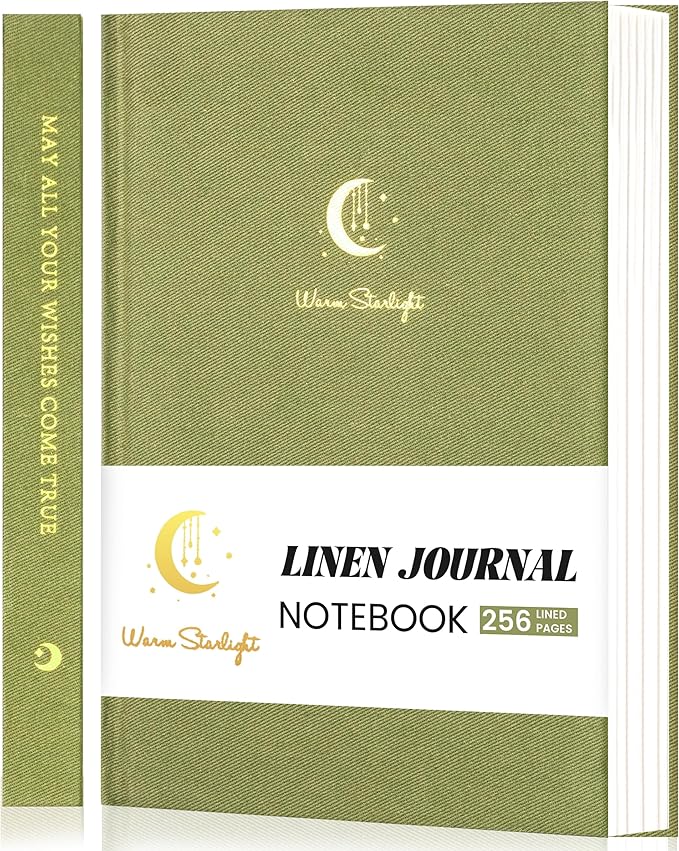 CAGIE Lined Journal Notebook for Women Men, A5 Hardcover Linen Journals For Writing 256 Pages, Aesthetic Womens Diary, Gifts 8.3'' x 5.7'' Olive-DeskLoop Office