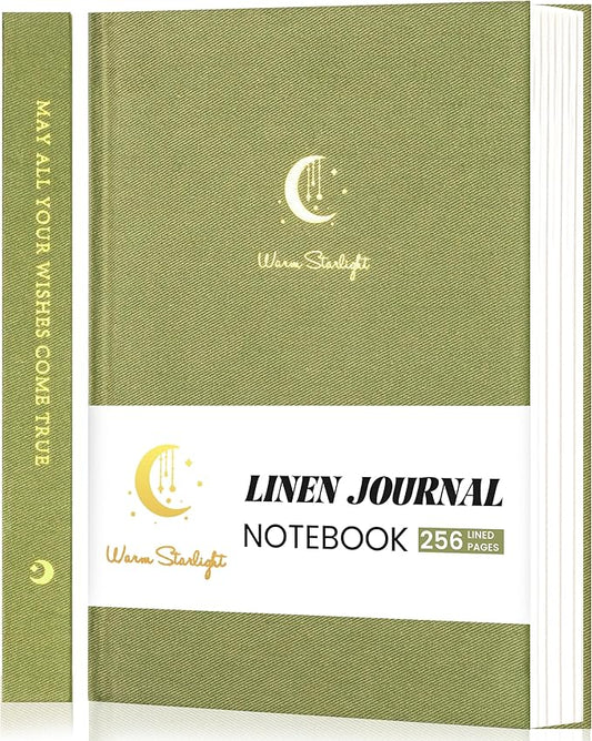 CAGIE Lined Journal Notebook for Women Men, A5 Hardcover Linen Journals For Writing 256 Pages, Aesthetic Womens Diary, Gifts 8.3'' x 5.7'' Olive-DeskLoop Office